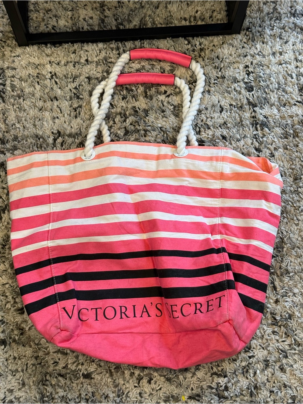 Victoria's Secret Pink Ombre Stripe Beach Tote with Rope Handles